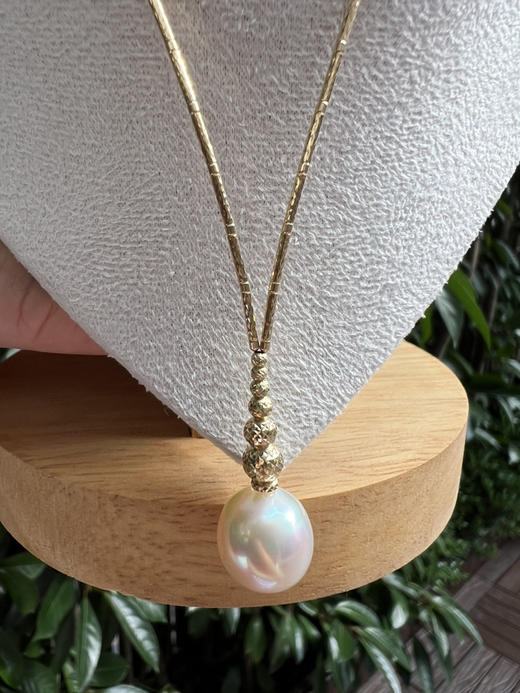 711-2 高端定制 18K真金 日本工艺深V素链 水滴型12/13干枯澳白珍珠 商品图8