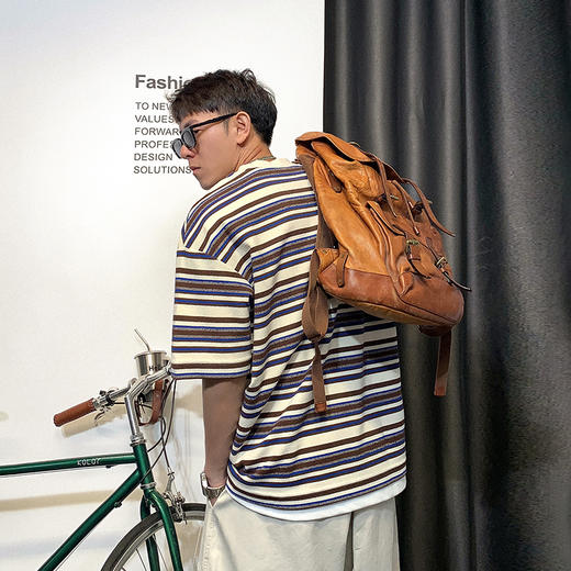 徐太浪美式休闲撞色条纹短袖T恤男夏季新款复古高级感五分袖体恤 商品图3