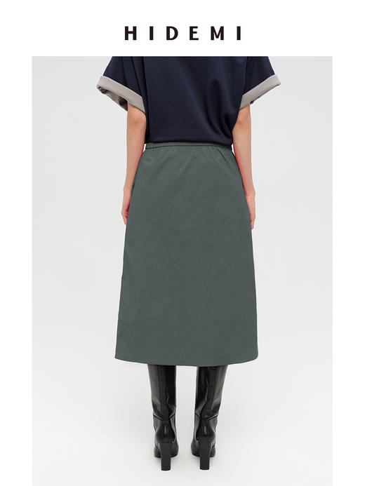 HIDEMI 极简麂皮抽绳松紧带干爽棉口袋休闲感半身裙 马斯正红/雾霾蓝灰 商品图10