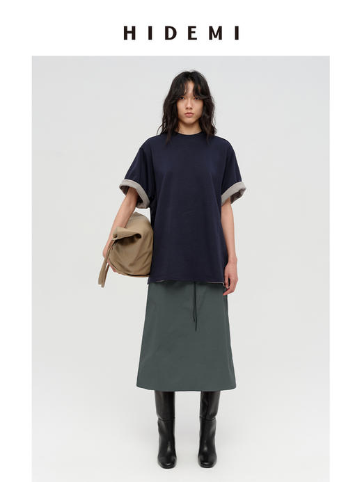 HIDEMI 极简麂皮抽绳松紧带干爽棉口袋休闲感半身裙 马斯正红/雾霾蓝灰 商品图7