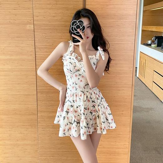 连体泳衣女2023新款性感碎花显瘦裙式泳装小胸聚拢度假温泉游泳衣 商品图3