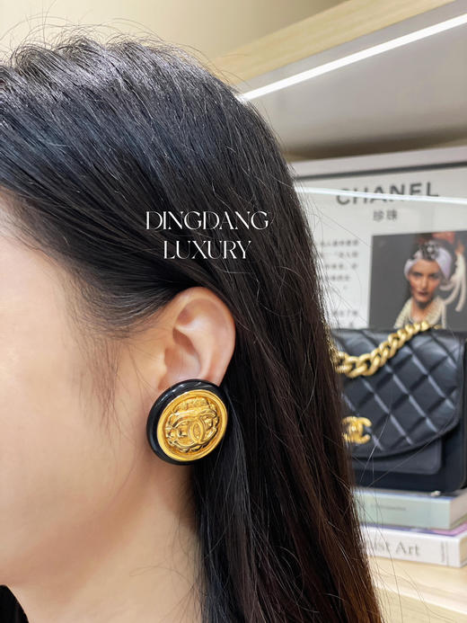 CHANEL vintage 黑金 大号 耳钉 商品图2