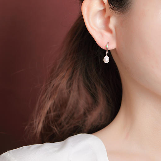 S925纯银珍珠竹节珐琅，圆珠简约时尚小清新耳环耳坠CW-EJ00470 商品图3