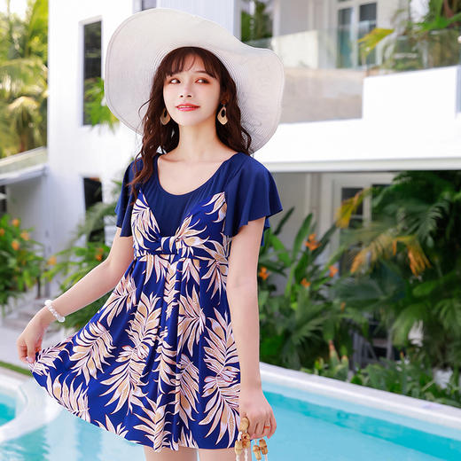 大码女士游泳衣 妈妈款时尚印花遮肉显瘦宽松 胖MM温泉泳装 度假温泉泳衣 商品图2