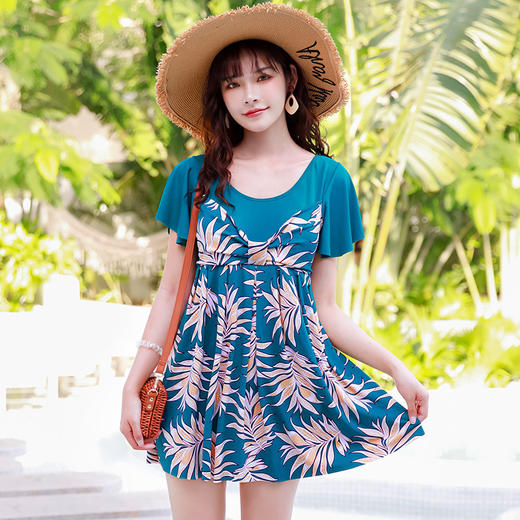 大码女士游泳衣 妈妈款时尚印花遮肉显瘦宽松 胖MM温泉泳装 度假温泉泳衣 商品图3