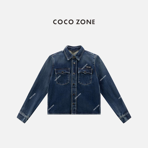 COCO ZONE 复古翻领单排扣牛仔衬衫百搭长袖上衣CC1B1509 商品图0