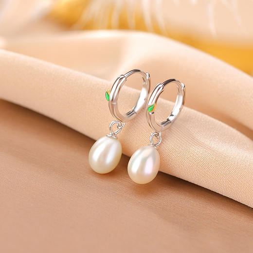 S925纯银珍珠竹节珐琅，圆珠简约时尚小清新耳环耳坠CW-EJ00470 商品图0