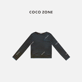 COCO ZONE 时尚条纹长袖T恤百搭圆领休闲上衣CC2C1560