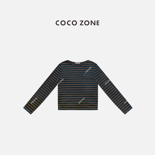 COCO ZONE 时尚条纹长袖T恤百搭圆领休闲上衣CC2C1560 商品图0