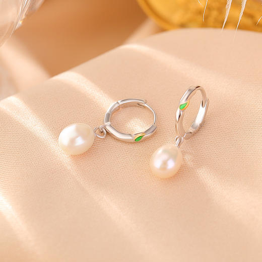 S925纯银珍珠竹节珐琅，圆珠简约时尚小清新耳环耳坠CW-EJ00470 商品图1