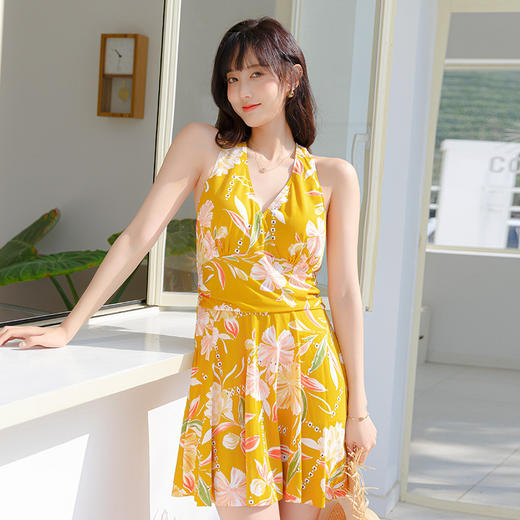 泳衣女连体显瘦裙式 中年妈妈泳装时尚印花 泡温泉游泳衣度假温泉一套 商品图1
