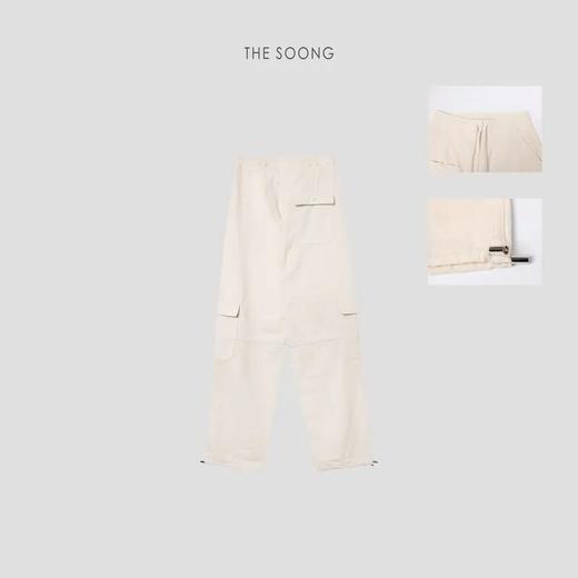 THESOONG|奎因假日100%原胚棉籽壳棉高腰斜纹抽绳时髦工装裤HWKZ4567 商品图1