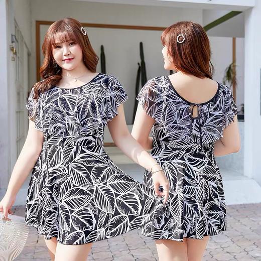 大码女泳衣胖MM 连体平角裙式泳衣 加肥加大码显瘦遮肚保守温泉妈妈泳装 商品图2