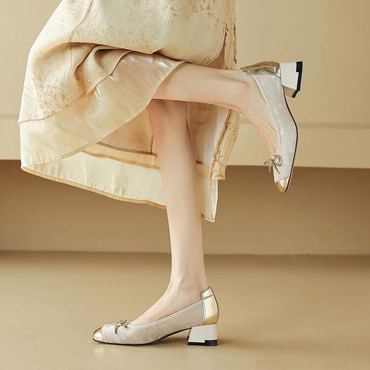 【预售5天】温柔粗跟高跟鞋，小香风浅口香槟色单鞋NDXC&6733 商品图2