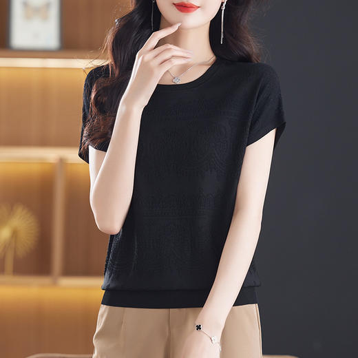 冰丝短袖t恤薄款，时尚提花圆领针织衫上衣CC-101-81111 商品图2