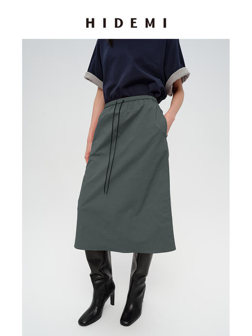 HIDEMI 极简麂皮抽绳松紧带干爽棉口袋休闲感半身裙 马斯正红/雾霾蓝灰 商品图8