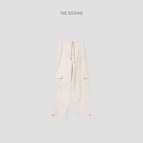 THESOONG|奎因假日100%原胚棉籽壳棉高腰斜纹抽绳时髦工装裤HWKZ4567
