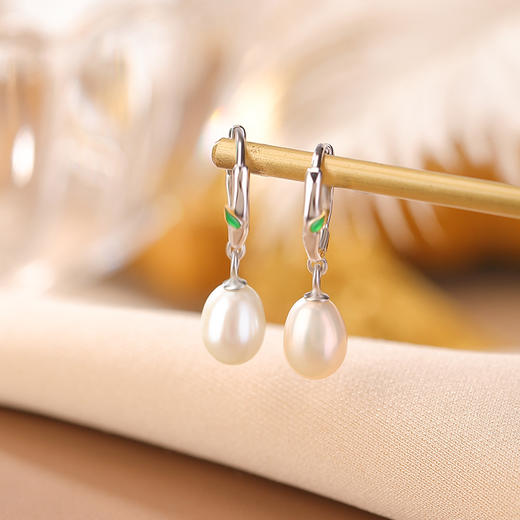 S925纯银珍珠竹节珐琅，圆珠简约时尚小清新耳环耳坠CW-EJ00470 商品图2