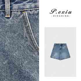 04-3潘依绣丁丁宠粉PanYiXiu/潘依绣夏日美式复古水洗百搭阔腿牛仔短裤 D6398