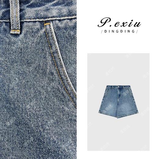 04-3潘依绣丁丁宠粉PanYiXiu/潘依绣夏日美式复古水洗百搭阔腿牛仔短裤 D6398 商品图0