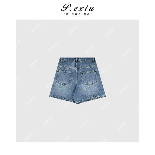 04-3潘依绣丁丁宠粉PanYiXiu/潘依绣夏日美式复古水洗百搭阔腿牛仔短裤 D6398 商品图2