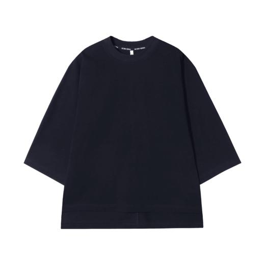 T1412夏季新款时尚拼接休闲七分袖男士上衣百搭潮流纯黑色短袖宽松T恤 商品图0