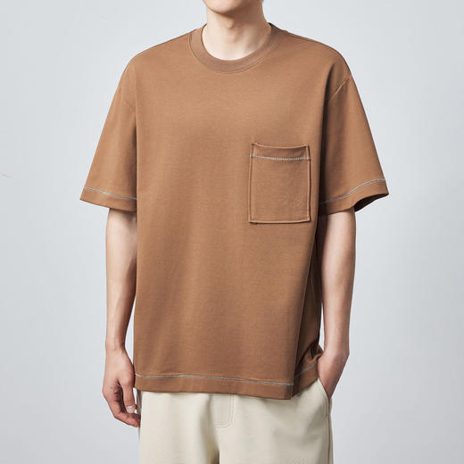 墨麦客男装双面针织圆领短袖男士2024夏季新款明线串缝上衣t恤男 商品图1