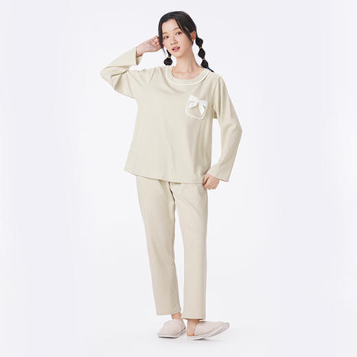 都市丽人睡衣好睡好眠长袖家居服针织提花薄女士棉质套装LHT2M8 商品图1