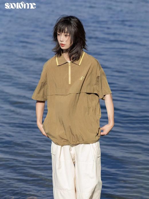 早乙女惠子saotome/STMPL242044/撞色褶皱肌理轻薄凉感polo衫短袖 商品图3