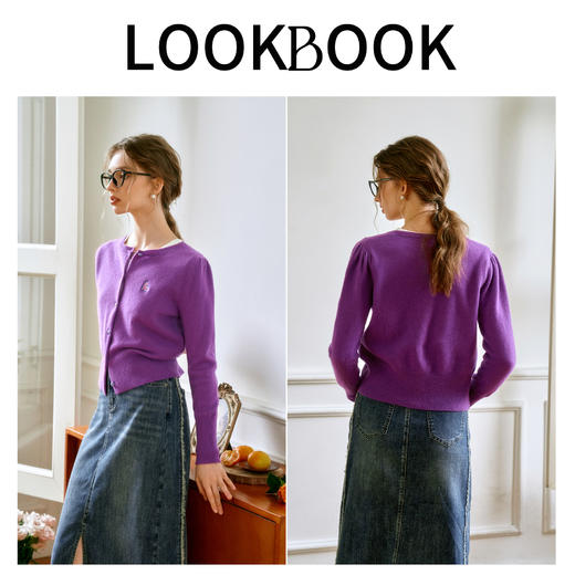 
OLrain欧芮儿法式紫色针织开衫女早秋2024年新款复古刺绣显瘦上衣 商品图4