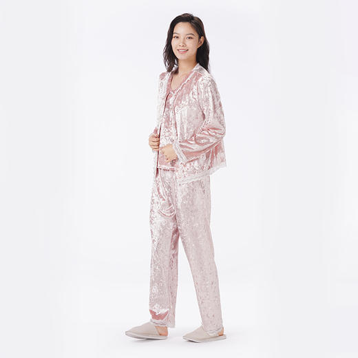 都市丽人睡衣好睡好眠三件套家居服钻石绒厚女士丝绒三件套LHT5A4 商品图3