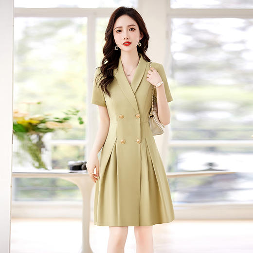 气质通勤连衣裙，西装领修身A字大摆BLKE2306 商品图0