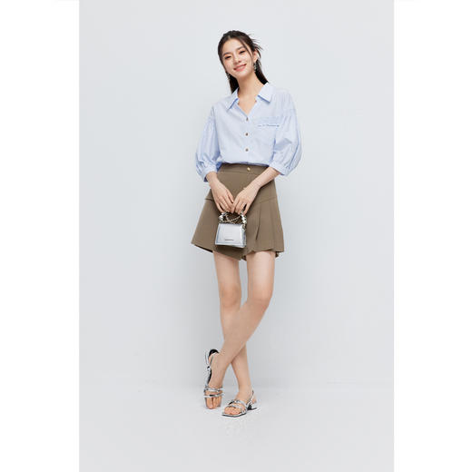 【商场同款】诗凡黎蓝色翻领气质衬衫2024夏新款衬衣女3F4120931 商品图1