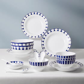 【专柜-多样屋】多样屋骨瓷餐具套装家用碗盘波斯蓝韵餐具22头