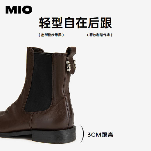 MIO米奥冬季圆头低跟复古休闲靴厚底牛皮革时髦切尔西靴女M245642905 商品图4