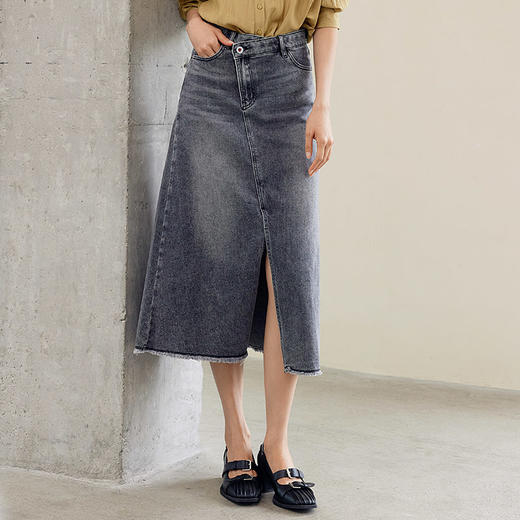 玳莎女2024年早秋新款百搭时尚斜门襟牛仔半裙 EC34301 商品图0