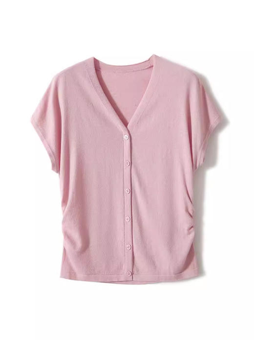 【小蛮腰针织】16针丝光打褶收腰V领小飞袖针织上衣 商品图4