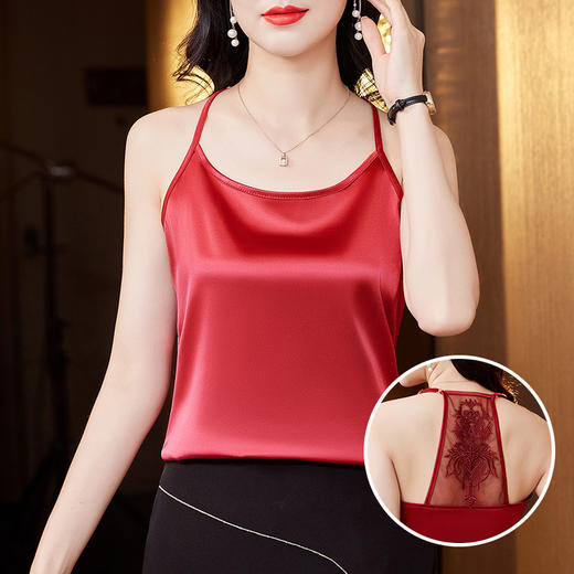 KQL-368H3647春夏新款蕾丝美背小吊带内搭大码醋酸缎面打底衫上衣 商品图0