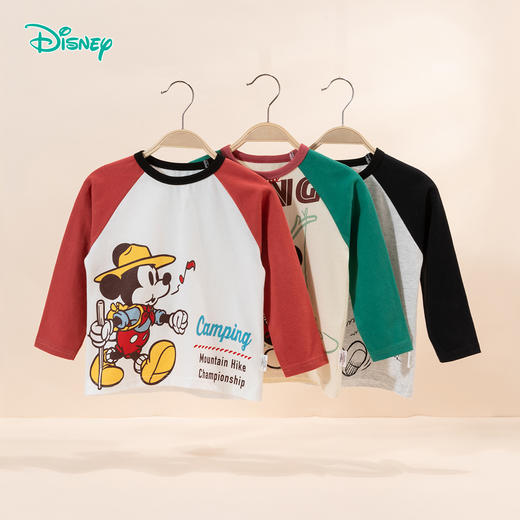 迪士尼【米奇插肩袖T恤】春秋男童长袖T恤纯棉卡通打底上衣居家空调服长袖T恤ZD3DS035 商品图1