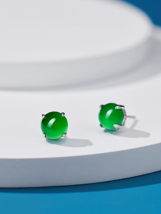 722-8 镶钻四爪绿玉髓耳钉 鸽子蛋型素面【8mm】【12mm】 商品图11