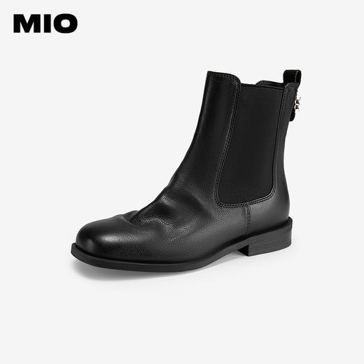 MIO米奥冬季圆头低跟复古休闲靴厚底牛皮革时髦切尔西靴女M245642905 商品图1