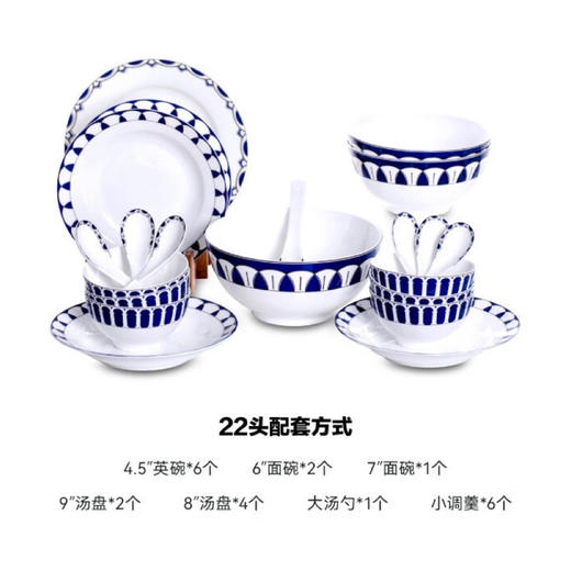 【专柜-多样屋】多样屋骨瓷餐具套装家用碗盘波斯蓝韵餐具22头 商品图6