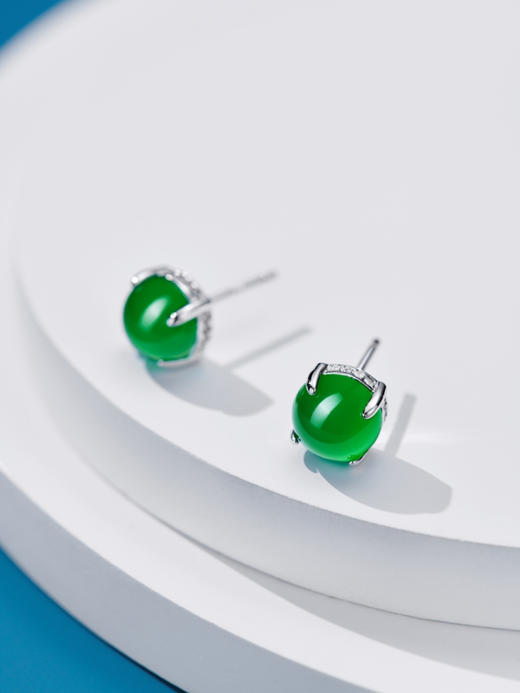 722-8 镶钻四爪绿玉髓耳钉 鸽子蛋型素面【8mm】【12mm】 商品图8