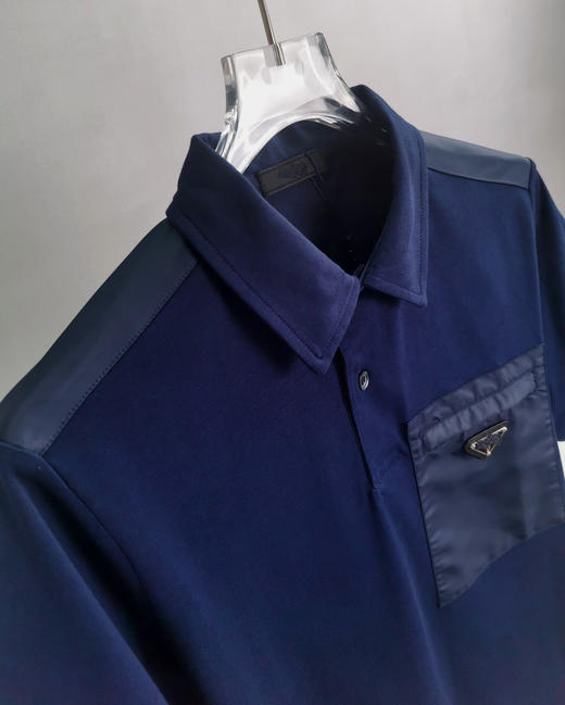 金属三角标 2024夏季新款 胸前口袋小铁标 拼接纯棉短袖Polo衫 Z-11853 商品图3