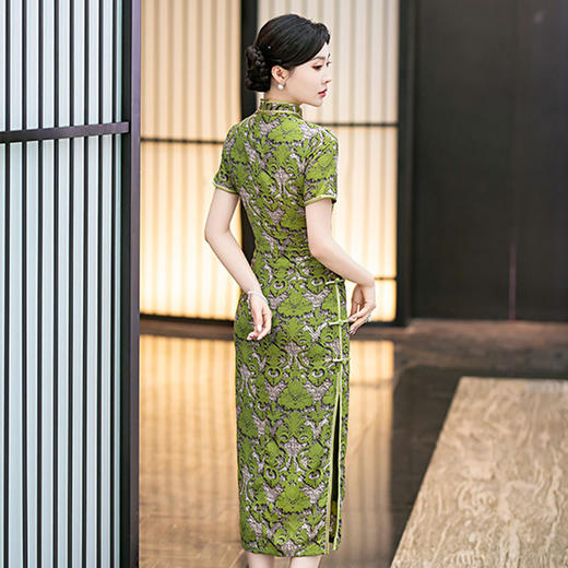 SYG-906绿色织锦提花旗袍2024春夏新中式复古民国风改良年轻款优雅气质 商品图2