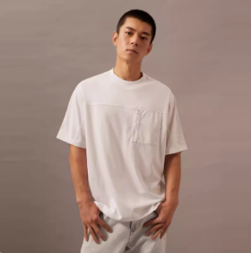CK Jeans男士拉链网袋休闲运动净色短袖T恤J325880