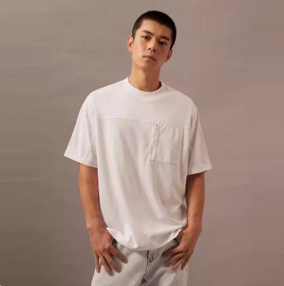 CK Jeans男士拉链网袋休闲运动净色短袖T恤J325880 商品图0