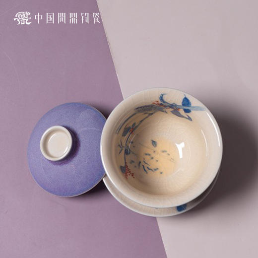 问鼎钧瓷鹅黄青花三才盖碗（喜鹊踏枝） 商品图1