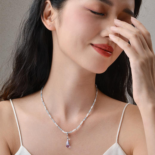 Manreya玛芮雅项链梦幻深海海蓝宝珍珠项链鲸鱼吊坠锁骨链个性时尚饰品 商品图4