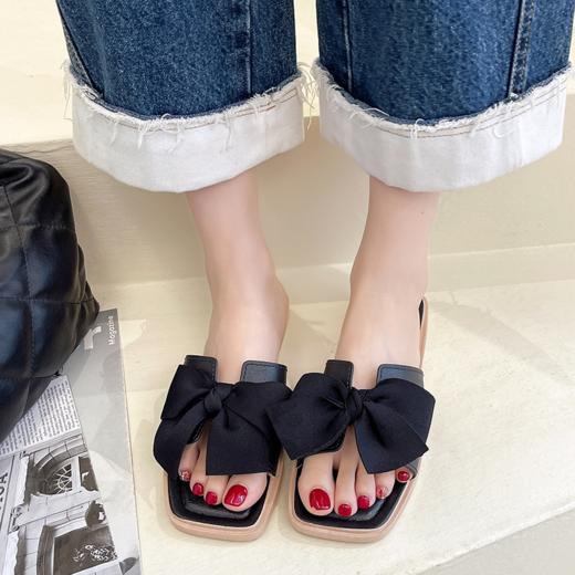 【休闲减龄 百搭MAX】新款蝴蝶结凉拖 夏季外穿仙女风中跟拖鞋 韩版蝴蝶结潮流夏季凉拖鞋 商品图2